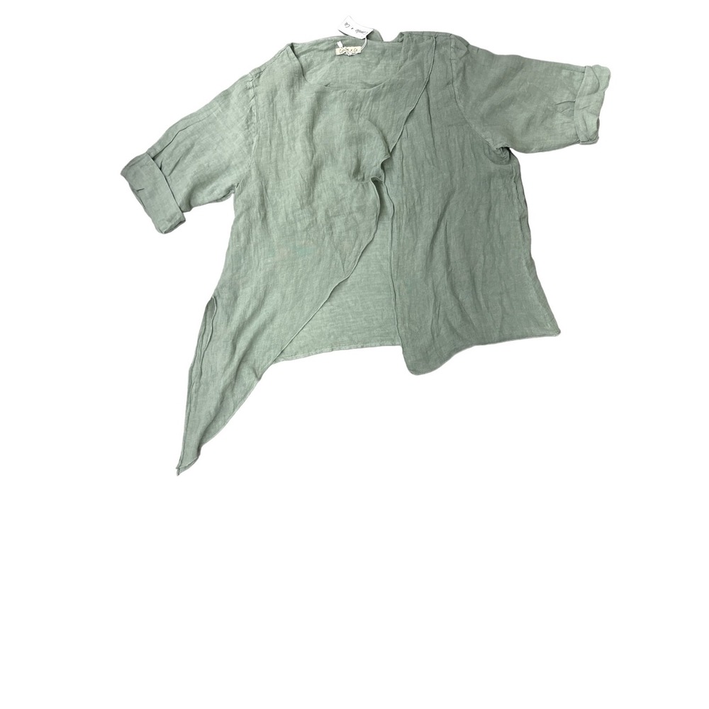 CAMILLE & CO 100% Linen Asymmetric Long Sleeve Made In Italy Women Shirt XL NWT